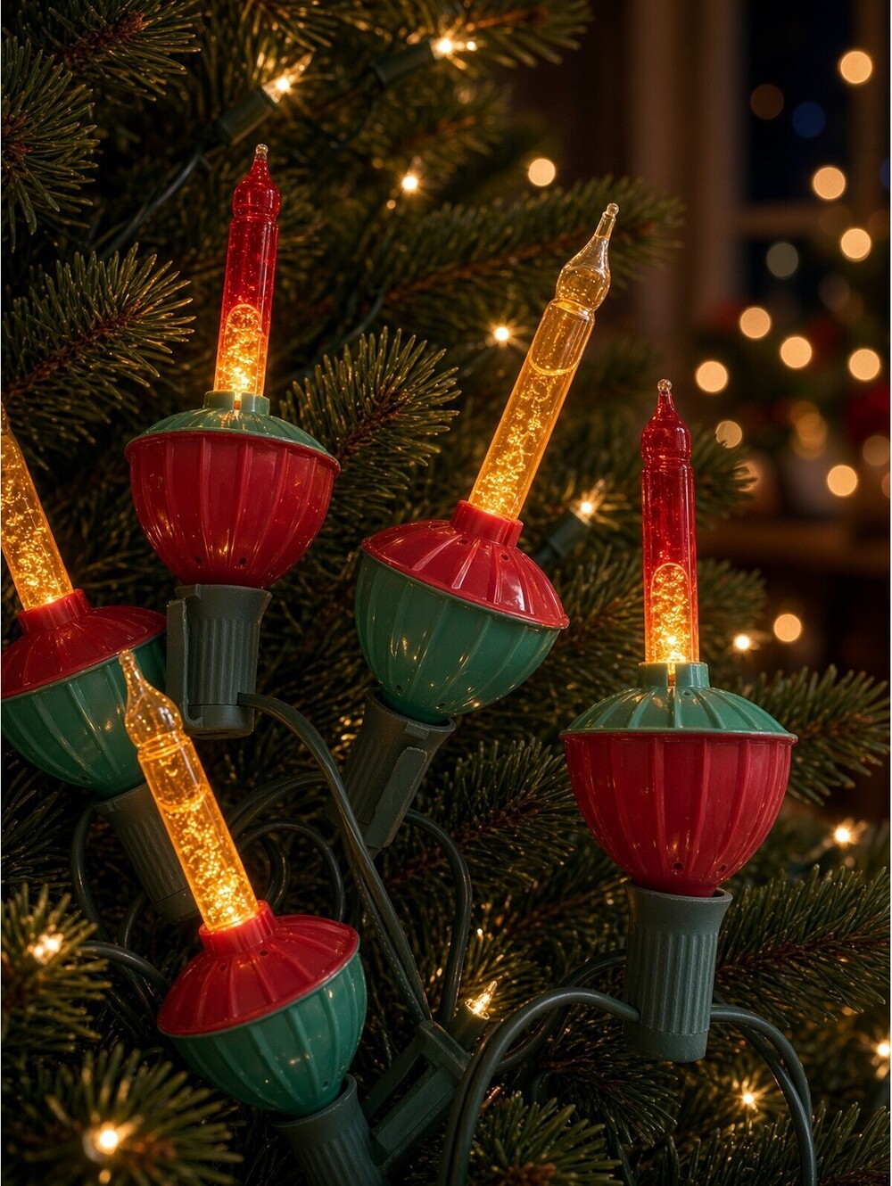 Vintage Bubble Christmas Tree Lights Set with Red and Green